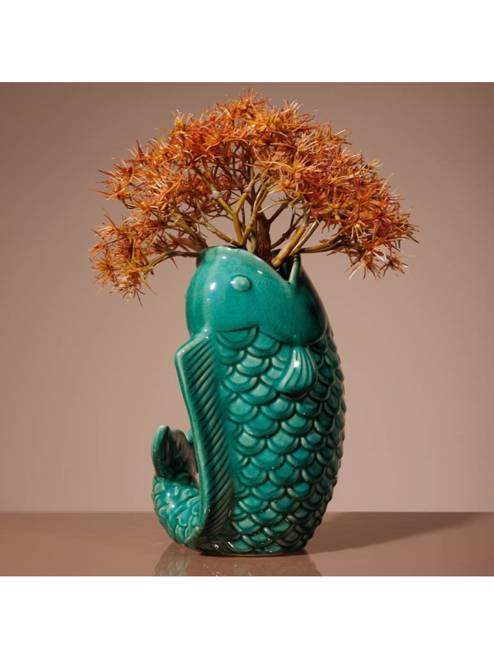 Vase poisson en grès vert - 26,6 x 15 x 14 x 5 cm