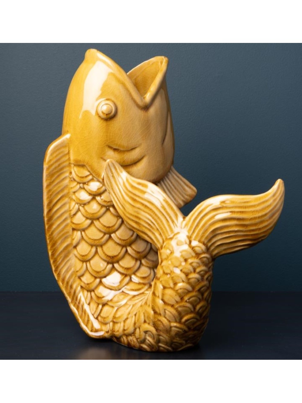 Vase poisson en grès moutarde - H30 x P27 x L17 cm