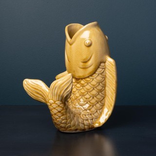 Vase poisson en grès moutarde - H20 x P17  L12.5 cm