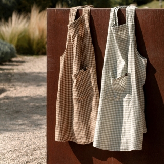 Tablier japonais vichy en lin et coton - Piana II