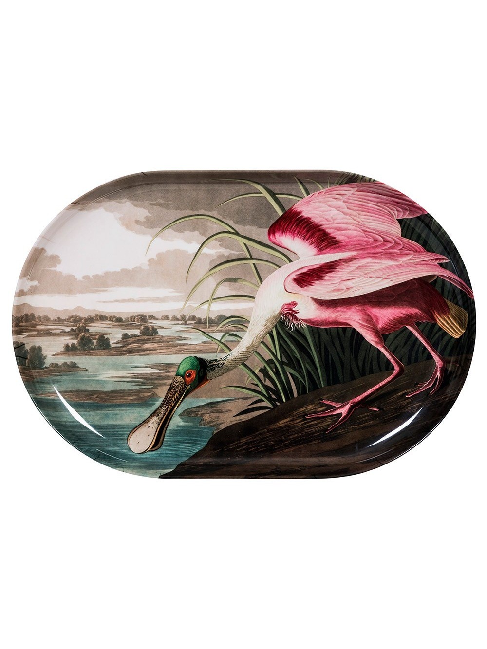 PLATEAU MELAMINE BIRDS SPATULE ROSE 49X33CM