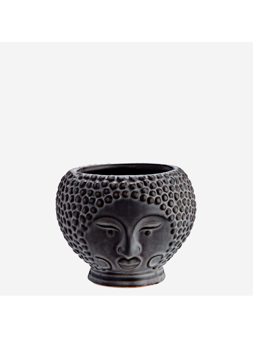 CACHE POT FACE EN GRES GRIS D15XH12.5