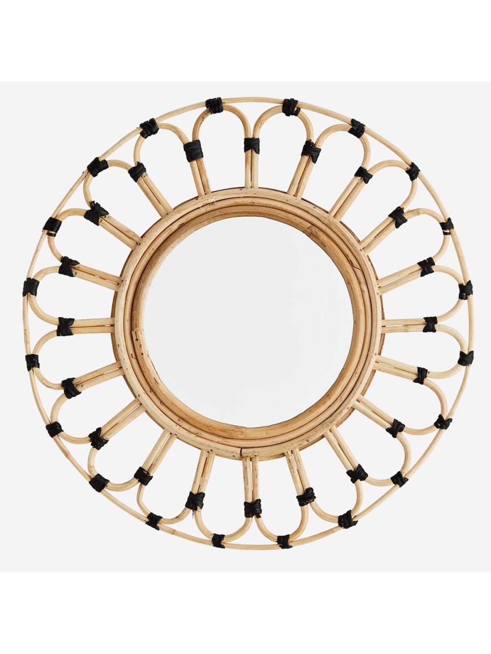 MIROIR EN BAMBOU NATUREL ET LIENS NOIRS D45