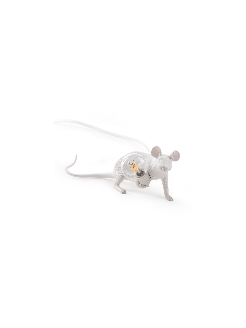 LAMPE RESINE BLANCHE SOURIS ALLONGEE 6.2X21 H.8.1
