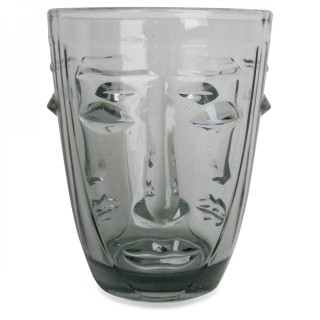 VERRE GOBELET VISAGE GRIS D.8 H10CM