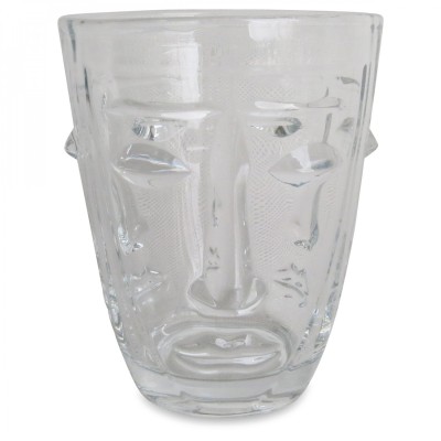 VERRE GOBELET VISAGE TRANSPARENT D.8 H.10