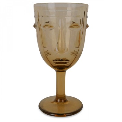 VERRE A PIED VISAGE AMBRE D.8 H.16.5 CM