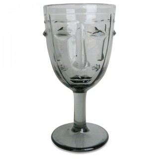 VERRE A PIED VISAGE GRIS D.8 H.16.5 CM